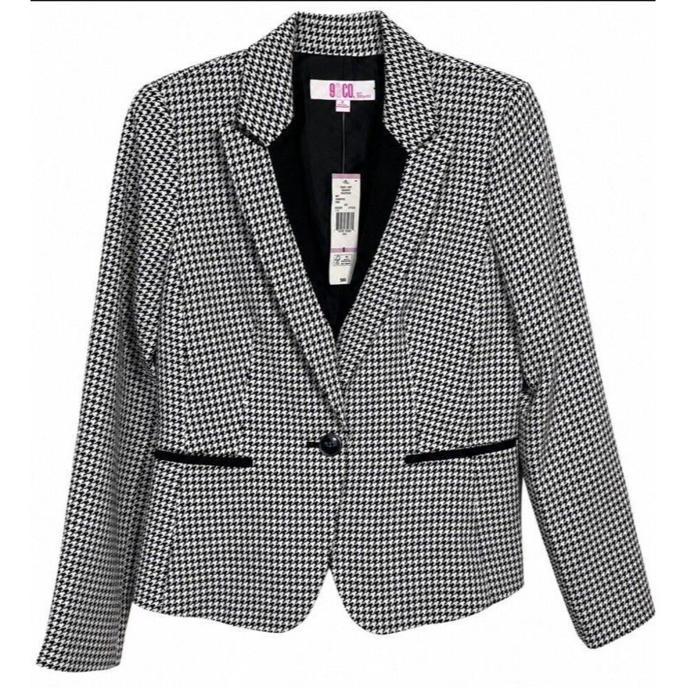 NWT 9 & Co Women’s Blazer Size 6 Black Ivory Houndstooth Tailored Career Jacket